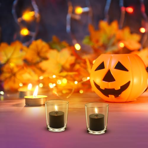 Image of 10 Hours Black Votive Candles Bulk, 36 Packs Small Unscented 1.5 Inch Diameter Wax Candles for Halloween Wedding, Party, Holiday & Home Decoration