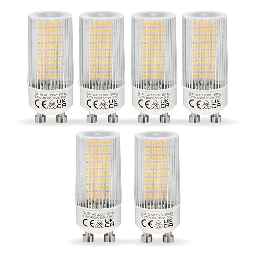 NICEOO - Bombillas LED GU10 3,5 W, equivalentes a 50 W, halógeno, blanco neutro, 4000 K, 385 lúmenes, CA 230 V, forma T22 cilíndrica transparente, ángulo de haz ancho de 360 °, no regulable, lote de 6