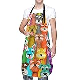 Colorful Cute dogs Apron with Pockets Waterproof Adjustable Chef Bib Apron for Kitchen BBQ Drawing...