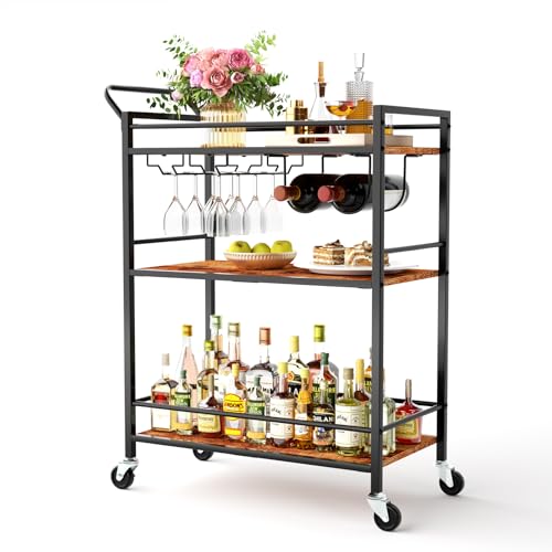 GRILL FORCE Bar Cart, Home Bar Serving Cart, 3-Tier Drink