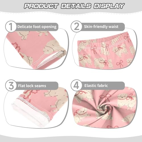 Cute Dog with A Bow Girls Leggings,Workout Leggings for Girls Toddler Athletic Leggings Size for 3-10T3