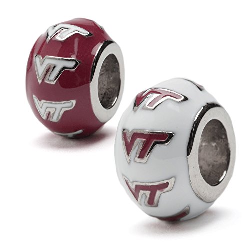 Virginia Tech Charm | VT Hokies Charm - Red and White VT Bead Charms | Officially Licensed Virginia Tech Jewelry | VT Charms | Virginia Tech Hokies | VT Gifts | Virginia Tech Gifts | Stainless Steel