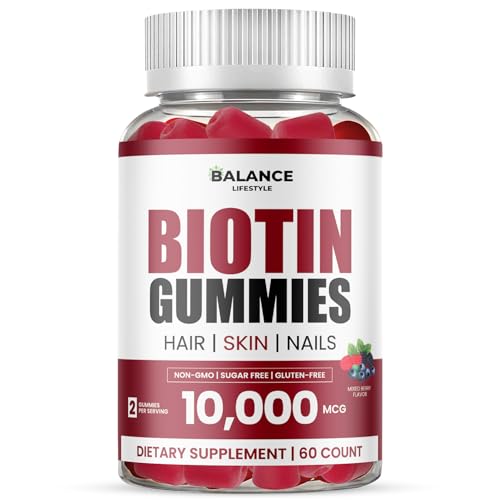 Biotin Gummies 10 000mcg 60 Vegan Gummies with 7 Essential Vitamins for Hair Skin & Nails Support Strawberry Flavour Biotin Supplement Non-GMO Gluten-Free (Mix Berry)