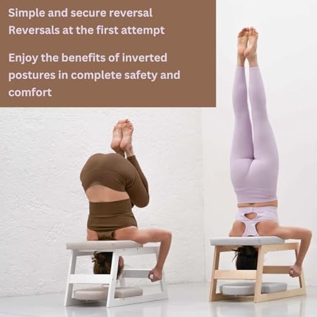 Wooden Reverse Yoga Bench - Yoga Chair for Reverse Positions, Yoga and Fitness - Support for Sirsasana, Reverse Poses Upside Down (Natural Version)