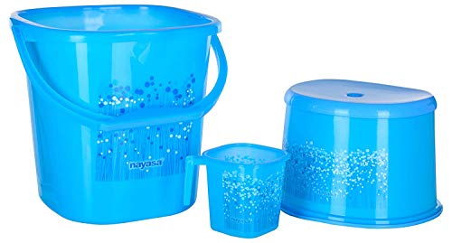 Nayasa Plastic Square Funk Bucket Matching Funk Mug and Matching Stool/Patla Set of 3 by Bansal Group (Blue) (B07W12M379) Amazon Price History, Amazon Price Tracker