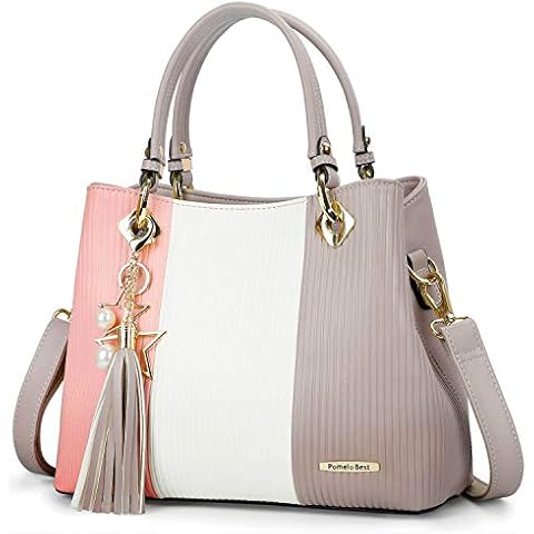 Women Handbags with Multiple Interior Pockets and Pretty Colour Combination(Pink/White/Light Grey) Cover