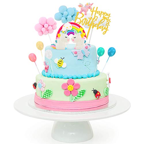 Birthday Unicorn Cake Topper,Rainbow Balloon Cake Decorations Cupcake Toppers For Girls Unicorn Birthday Party Supplies #TOP4