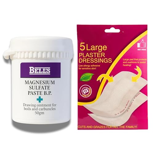 Magnesium Sulphate Paste 50g with 5 x Sterile Wound Dressings | Drawing Ointment for Boils Splinters & Insect Bites | Soothing & Fast-Acting Relief |