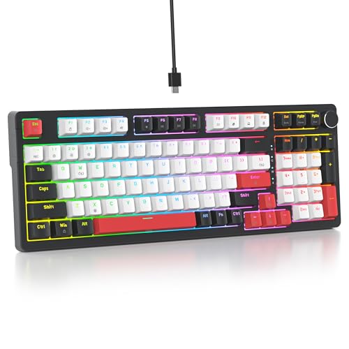 Image of surmen Creamy Keyboard with with Number Pad, 96% RGB Mechanical Keyboards Full Gasket Mounted Hot Swappable Custom Wired Thocky Keyboard with Knob for Office Gamer (98 White)