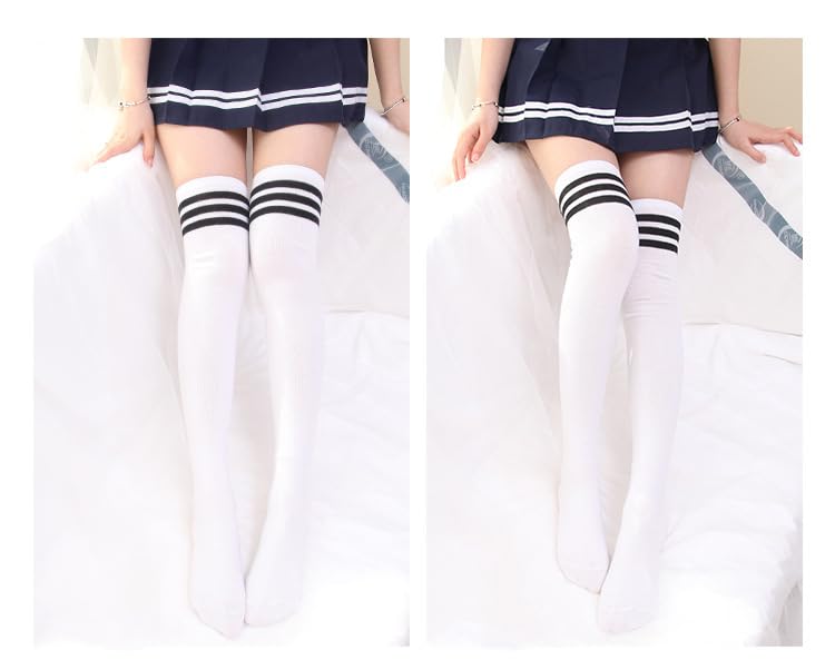 Womens Extra Long High Thigh Socks Striped School girls Knee High Socks for Cosplay JK stocking4