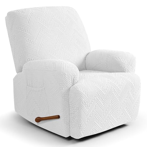 Image of Ruaozz Recliner Sofa Covers Oversized Recliner Chair Covers Recliner Covers for Reclining Chair with Pockets Washable Furniture Protector with Elastic Bottom (1 Seater-X Large, Ivory)