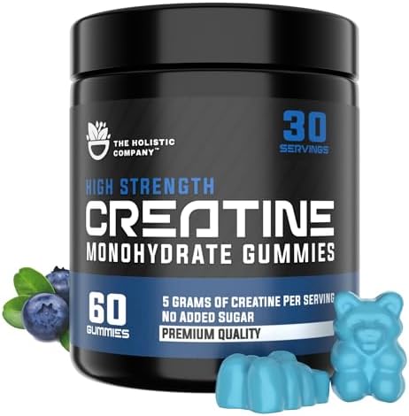 THE HOLISTIC COMPANY High Strength Creatine Monohydrate Gummies - 5Grams Per Serving, Pre Workout Gummies, Blueberry Flavored Creatine Monohydrate Gummies