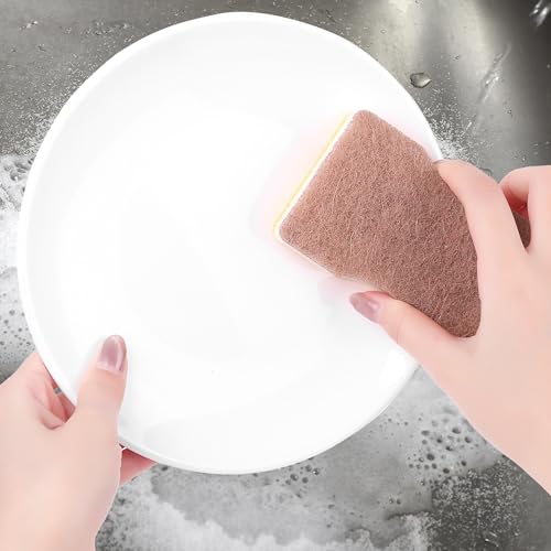 Image of Scrub Sponges Kitchen, Non-Scratch Scrub Dish Sponges, Dual-Sided Cleaning Sponges for Kitchen, Household, Bathroom 5 Pcs Brown
