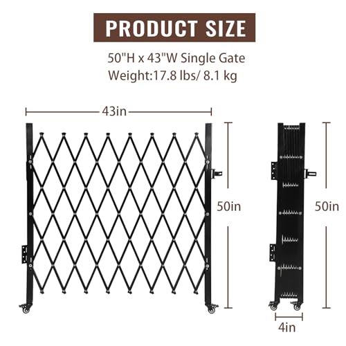 Absperrgitter aus Stahl 127 x 109cm, Scherengitter Ausziehbar Anti-Sprungzaun mit Rollen, Absperrgitter Scherensperre, Gitter-Akkordeon-Zaun für Garage, Schule, Garten, Baustelle, Bahnhof, Schule