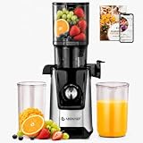 AMZCHEF Extracteur de Jus à Froid, Slow Juicer avec Ouverture 120 mm, Extracteur de Jus de Fruits et Légumes Entiers, Double Filtration, Fonction Inverse, Bec Anti Goutte, Facile à Nettoyer, Argenté
