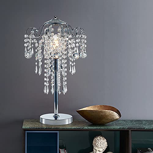 Meixisue Modern Table Lamp Chrome Metal And Clear Crystal Bedside Table Lamp End Table Lamp Nightstand Lamp For Bedroom Living Room Office Desk H20.4'' W11.81'' 1-Light E26 #TOP4