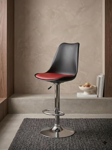 Image of activa Rapid Bar Stool Chair with Height Adjustable Design, Padded Seat & Footrest | Modern Metal Counter Stool for Kitchen, Home, Bar & Cafe Seating | Durable Comfort Chair (Black & Red, Set of 1)