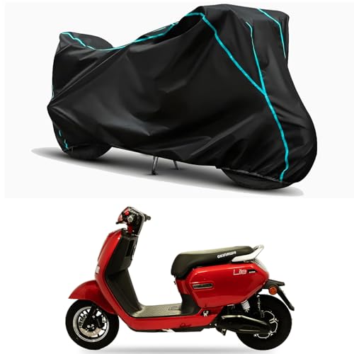 Image of Waterproof Bike Body Cover Compatible for | Okinawa Lite STD | Taffeta Fabric, Sky Piping Design, Bottom Elastic Fit | Dustproof, Sun UV & Rain Protection for All Weather.