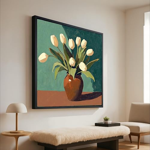 Décoration murale minimaliste toile imprimée fleurs 45x45cm - 3