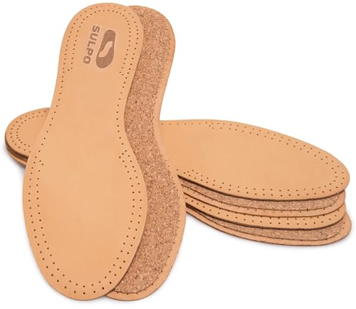 ORTRI 3 Paare Einlegesohlen aus pflanzlich gegerbtem Leder Einlagen mit Naturkork gegen Schweißfüße für Damen und Herren anti Schweiß Geruchsabsorber Sohlen Atmungsaktiv, Beige, 41-42