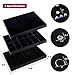 Mebbay Stackable Velvet Jewelry Trays Organizer, Jewelry Storage Display Trays with Full Artificial Leather Cover for Drawer, Earring Necklace Bracelet Ring Organizer, Set of 3 (Black)