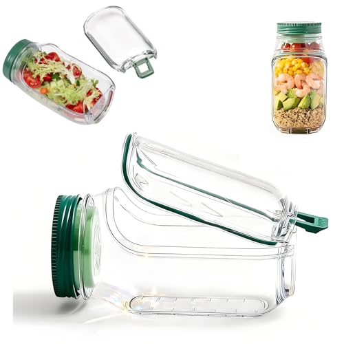 Salad Pod Jar, Salad Box Boîte à lunch pour conserver la fraîcheur avec récipient à vinaigrette, bol à fruits portable Boîte à salade à couches...