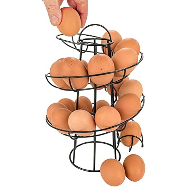 Steel Egg Skelter Dispenser Rack,Spiral Egg Holder, Save space, Egg Display Holder, Wire Chicken Egg Storage Organizer,Egg Basket for Countertop Kitchen (Black)