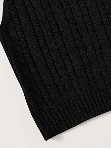 Sweatyrocks Women's V Neck Sleeveless Cable Knit Sweater Vest Top Black S #TOP3