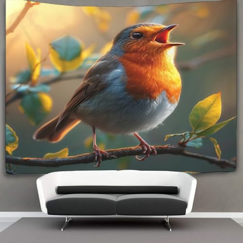 Tenture murale imprimé rouge-gorge en polyester doux KAYZTGSDA - 3