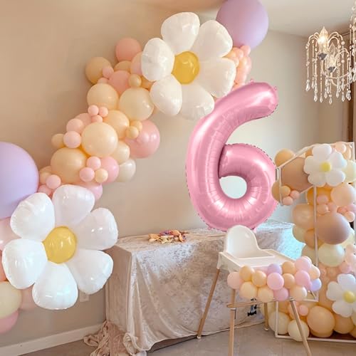 Image of 40 Inch Pink Number 6 Balloon, 6th Birthday Decoration Boys Girls