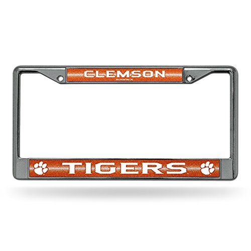 Rico Industries NCAA Bling Chrome License Plate Frame with Glitter Accent, Clemson Tigers