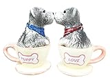 Puppy Love Adorable Teacup Schnauzer Dog Couple Salt Pepper Shaker Set Ceramic Home and Kitchen Accessory
