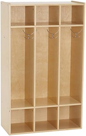 ECR4Kids Birch Streamline 3-Section Coat Locker, Wood Coat and Backpack Storage for Kids, 45” Tall - Natural