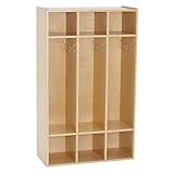 ECR4Kids Birch Streamline 3-Section Coat Locker, Wood Coat and Backpack Storage for Kids, 45” Tall - Natural