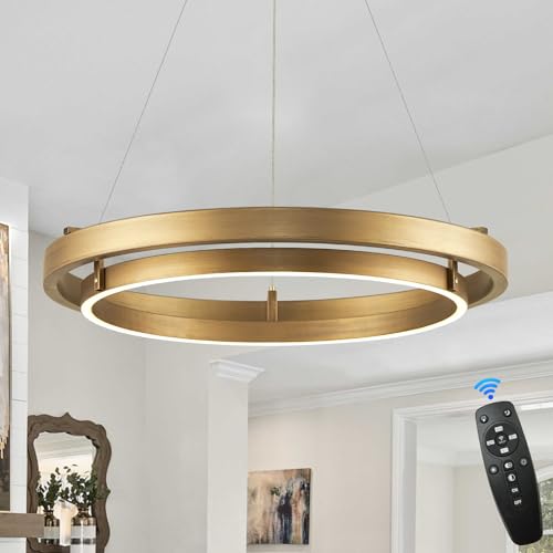 Image of LED Ring Chandelier Brass Gold Chandeliers Dimmable