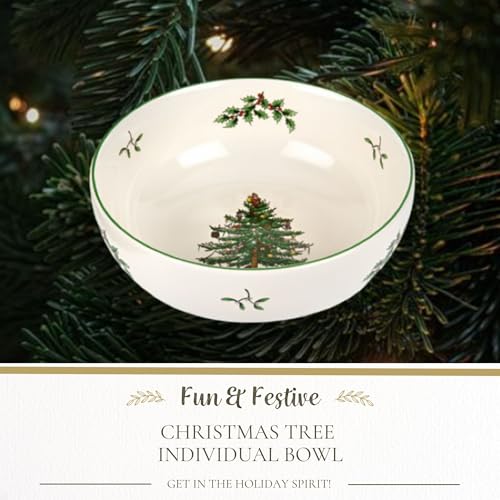 Spode Christmas Tree Individual Fruit Bowl - 7 Inch Porcelain Oatmeal, Salad, Soup, Cereal, Breakfast, Dessert Bowl - Durable, Stackable, Microwave & Dishwasher Safe - Decorative Holiday Design - Thumbnail 2