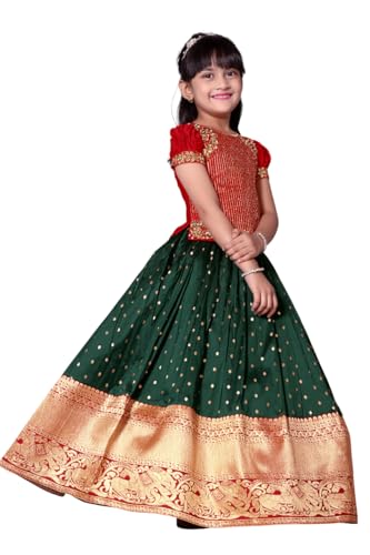 Image of Wommaniya Impex New south Indian traditional pattu pavadai Jecquard Lehenga choli for girls dress