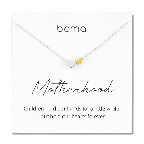 Boma Jewelry Sentiments Collection Motherhood Sterling Silver Two Hearts with 14kt Gold Vermiel Necklace, 18 Inches
