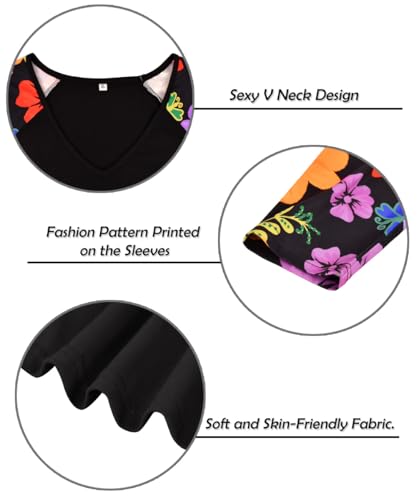 Image of TIYOMI Plus Size Tops for Women Raglan Long Sleeve V Neck T Shirts Casual Color Block Leopard /Floral Tops Winter Tee Shirt