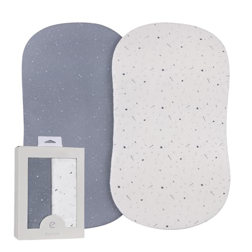 Image of Ely’s & Co. Bassinet Sheets, Baby Boy Fitted Bassinet Mattress Sheet Set - 2 Pack, 100% Jersey Knit Cotton, fits Oval, Hourglass and Rectangle Bassinet Mattress, Celestial Blue Collection, 32”x16”x3”