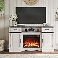 Maupvit Fireplace TV Stand for up to 65 inch TV, Entertainment Center with 23" Fireplace, Farmhouse TV Stands with Electric Fireplace, 2 Storage Cabinets, 2 Drawers for Living Room, White