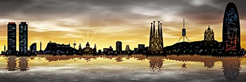 Affiche sur toile encadrée Skyline Barcelona 05 pour habiller un grand mur vide 45x142