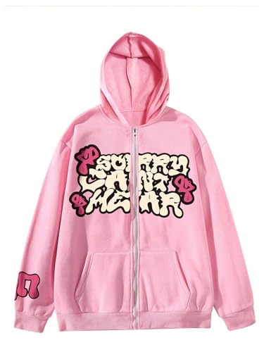 Men's Y2K Zip Up Hoodies Long Sleeve Letter Graphic Hoodie Sweatshirts Fall Fashion