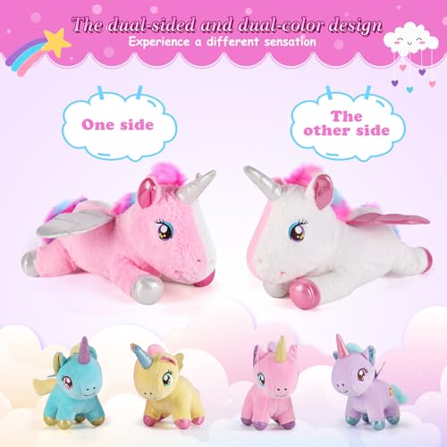 Image of 5 Pieces Unicorn Stuffed Animals - 1 Mommy Stuffed Unicorn with 4 Babies - Unicorns Gifts for Girls Ages 3 4 5 6 7 8, Unicorns Plush Toys for Christmas, Valentine's, Birthday Gifts (Pink)