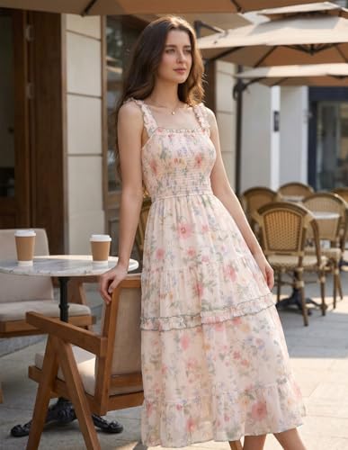 Image of Scarlet Darkness Floral Dress for Women 2026 Flowy Sundress Smocked Cottagecore Dresses