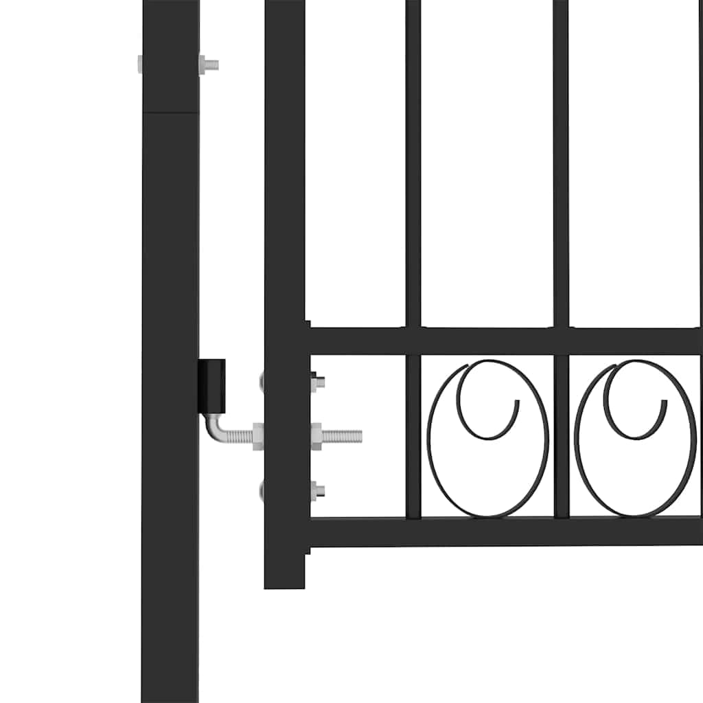 vidaXL Puerta de Jardín con Arco Superior Cancela Valla Verja Patio Entrada Exterior Cerca Cerradura Robusta Estable Duradera Acero Negro 100x100 cm