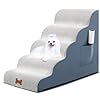 POCBLUE Dog Stairs for Small Dogs 22.4″ H, 5-Step Wide Pet Step for High Bed or Couch, Curved Pet Ramps for Cats with High-Density Foam and Washable Cover, Grey