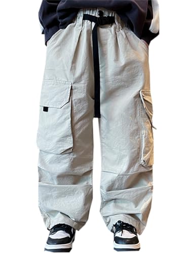 SANGTREE Boy's Baggy Cargo Pants Elastic Waist Multi Pocket Casual Outdoor Trousers, 4-14 Years2