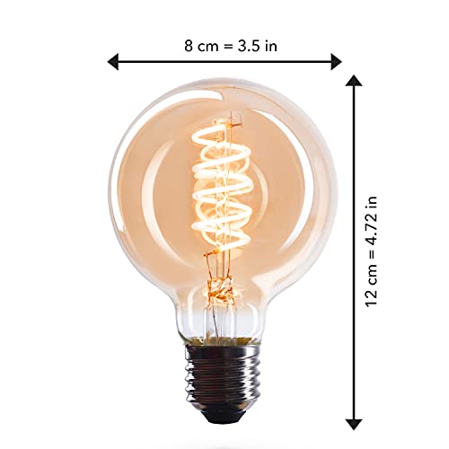 CROWN LED 6 x Edison gloeilamp E27-fitting, dimbaar, 4W, 2200K, warmwit, 230V, VS18, met vintage spiraalfilament… - Afbeelding 6