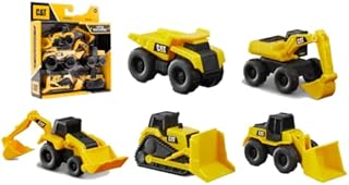 CAT® Construction Little Machines Vehicle 5 Pack I Includes Excavator, Dump Truck, Wheel Loader, Bull Dozer, Backhoe I Great Cake Toppers I For children aged 3 years up